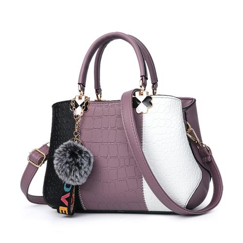 PU Leather hard-surface Handbag with hanging ornament & attached with hanging strap crocodile grain PC