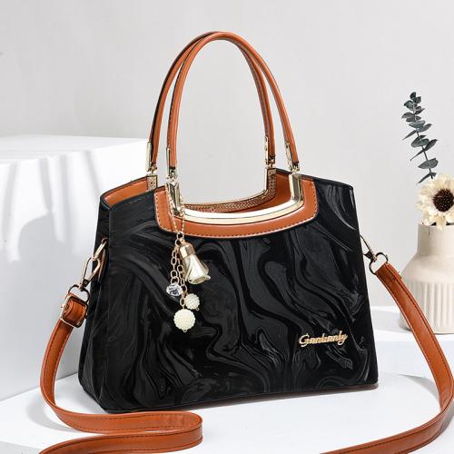 PU Leather Concise Handbag with hanging ornament & attached with hanging strap PC
