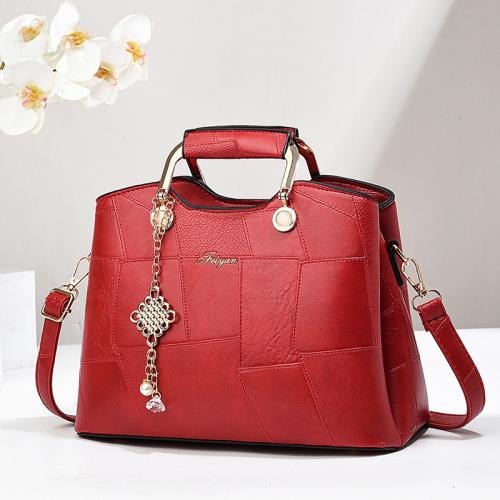 PU Leather Concise Handbag with hanging ornament & attached with hanging strap Solid PC