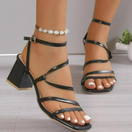 Rubber & PU Leather chunky Women Sandals Pair