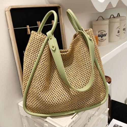 Straw Tote Bag & Handmade Woven Shoulder Bag large capacity PU Leather & Polyester PC
