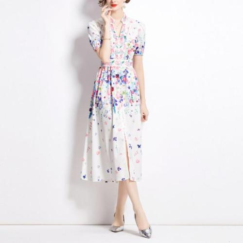 Polyester One-piece Dress slimming printed PC