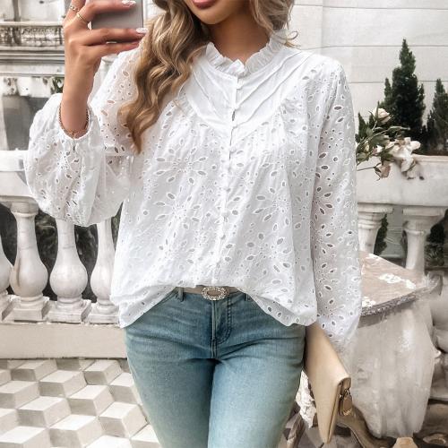 Woven lace Women Long Sleeve Blouses & loose & hollow Solid PC