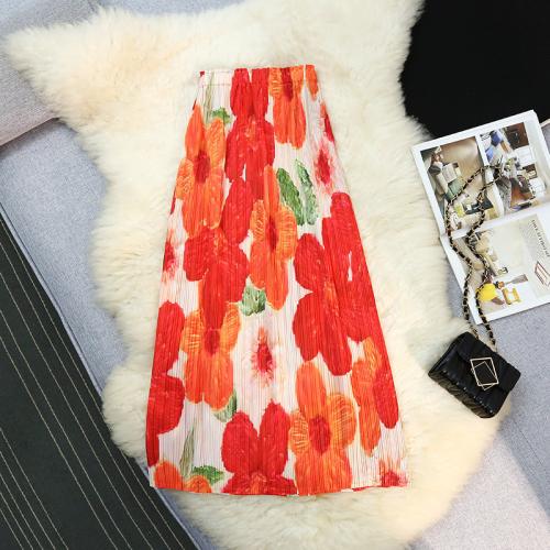 Polyester Slim Maxi Skirt printed floral red PC