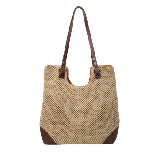 Straw Tote Bag Woven Shoulder Bag large capacity PU Leather PC