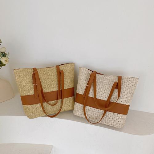 Straw Tote Bag & Handmade Woven Shoulder Bag large capacity PU Leather PC