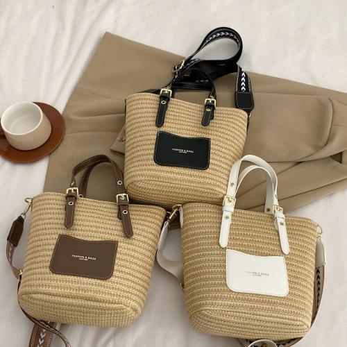 Straw Handmade & Bucket Bag Woven Tote large capacity PU Leather & Polyester PC