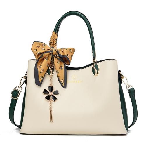 PU Leather Handbag with hanging ornament & large capacity & attached with hanging strap Solid PC