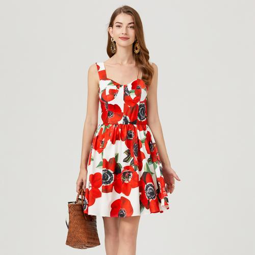 Polyester Waist-controlled One-piece Dress double layer printed PC