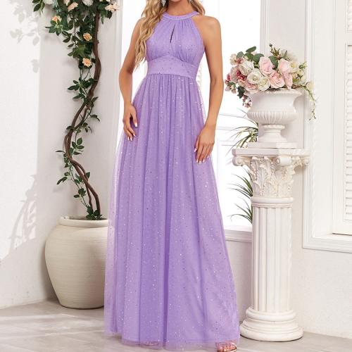 Polyester Long Evening Dress large hem design purple PC