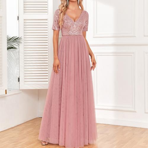 Polyester Long Evening Dress large hem design Sequin Solid PC