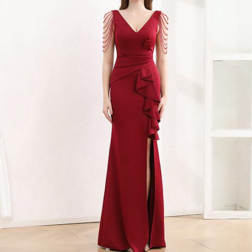 Spandex & Polyester Mermaid Long Evening Dress side slit Solid PC