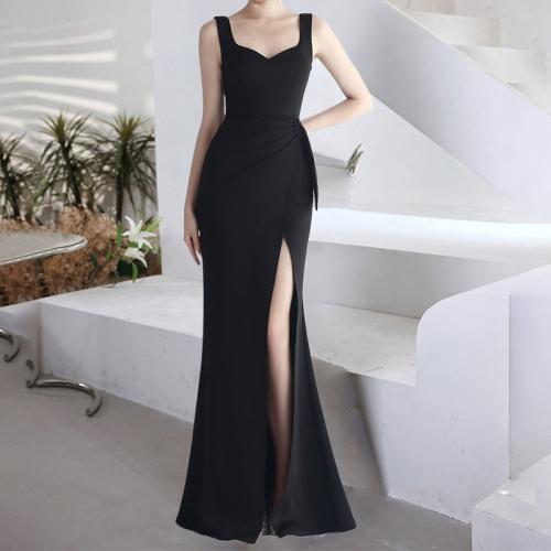 Spandex & Polyester Long Evening Dress side slit Solid PC