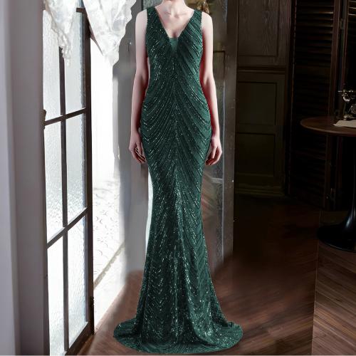 Spandex & Polyester Mermaid Long Evening Dress deep V Sequin PC