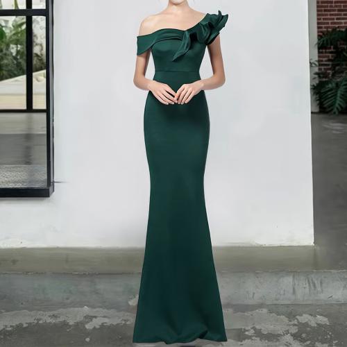 Spandex & Polyester Slim Long Evening Dress & One Shoulder Solid PC