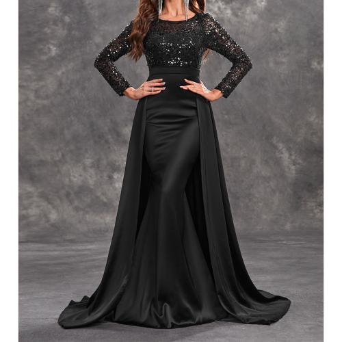 Spandex & Polyester Long Evening Dress large hem design Sequin PC