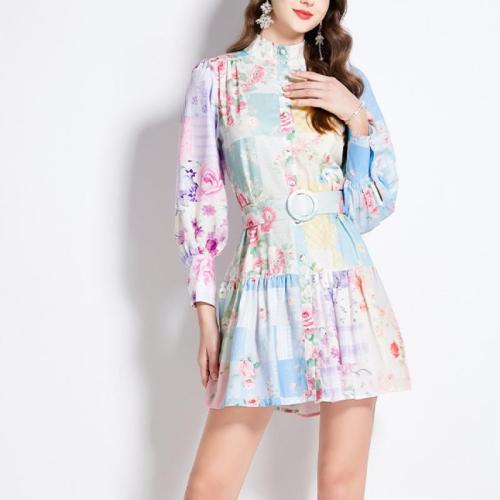 Polyester Waist-controlled One-piece Dress slimming printed PC