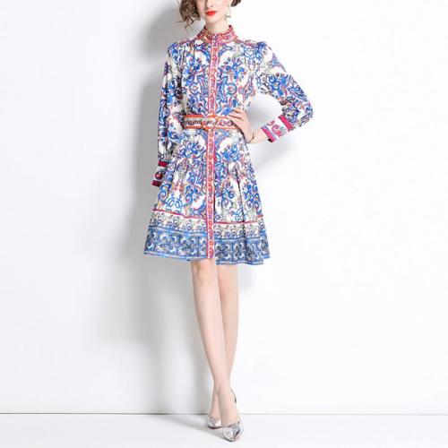 Jute Waist-controlled One-piece Dress slimming printed PC