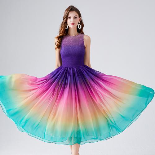 Acrylic One-piece Dress large hem design & slimming & breathable Solid gradient color PC