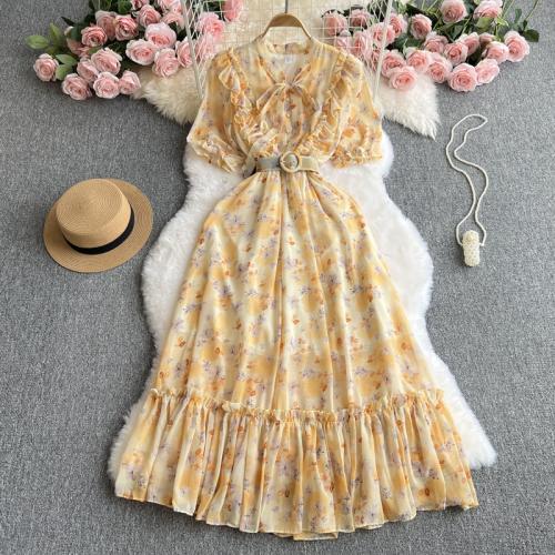 Polyester Slim One-piece Dress printed shivering : PC