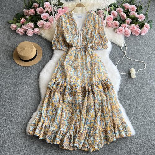 Polyester Slim One-piece Dress printed : PC