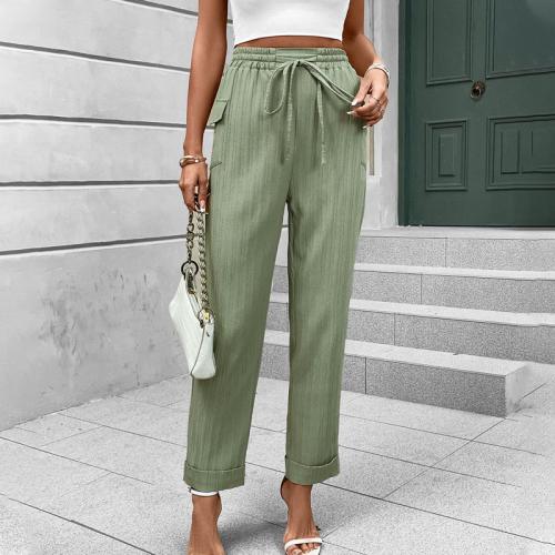 Polyester Women Long Trousers & loose & with pocket & breathable Solid green PC