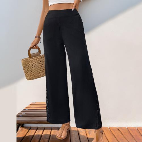 Lace & Polyester Wide Leg Trousers Women Long Trousers slimming & breathable Solid black PC