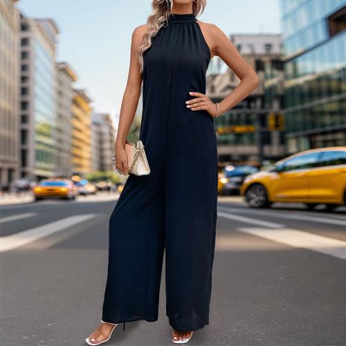 Polyester Wide Leg Trousers Long Jumpsuit & off shoulder & breathable Solid PC