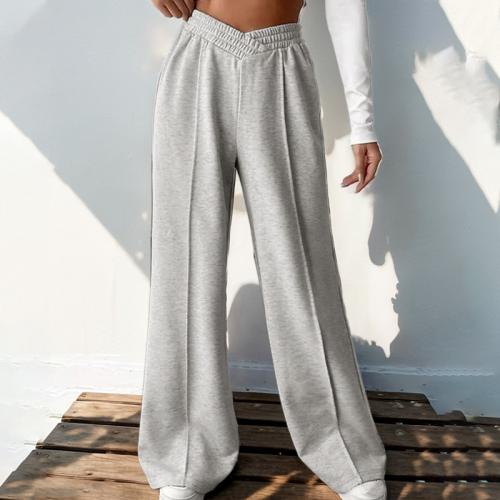Polyester Wide Leg Trousers Women Long Trousers & breathable Solid gray PC