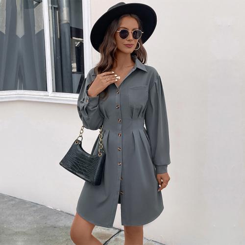 Polyester Waist-controlled One-piece Dress & loose & breathable Solid gray PC