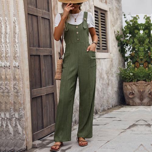 Polyester Long Jumpsuit slimming & loose & breathable Solid green PC