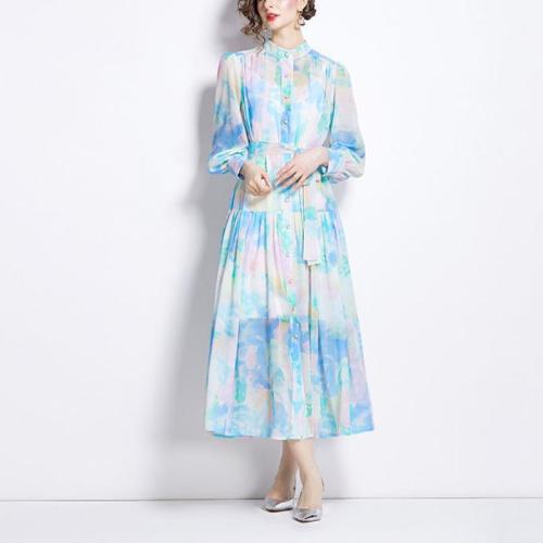 Chiffon One-piece Dress slimming printed PC