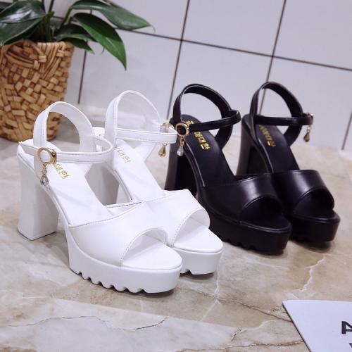 PU Leather chunky High Heels Fish Head Sandals hardwearing Pair