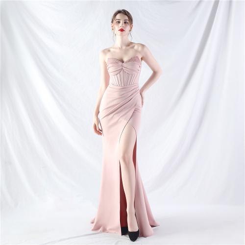 Polyester Waist-controlled Long Evening Dress side slit & strapless PC