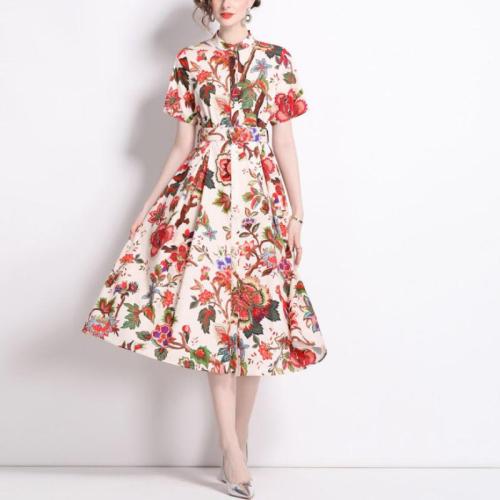 Polyester Waist-controlled One-piece Dress slimming printed PC