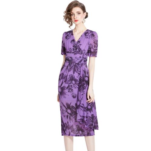 Polyester Robe d’une seule pièce Imprimé Floral Violet pièce