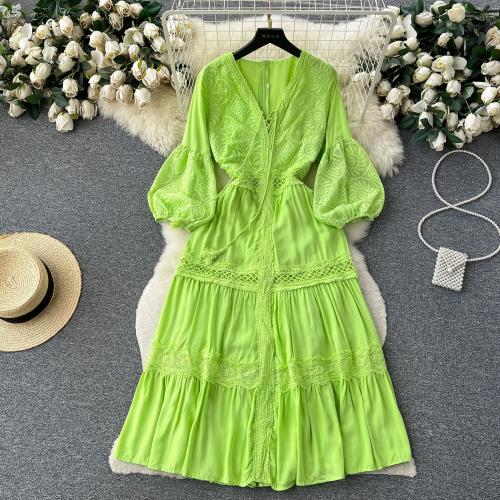 Polyester High Waist One-piece Dress mid-long style PC