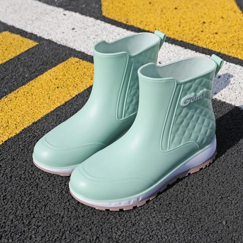 PVC Rain Boots mid length tube & hardwearing & anti-skidding Solid Pair