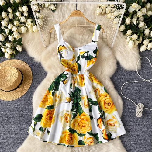 Polyester Waist-controlled Slip Dress slimming printed floral PC