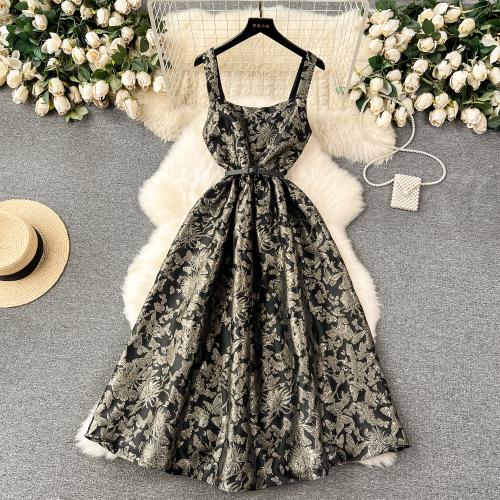 Polyester Waist-controlled Slip Dress slimming jacquard butterfly pattern PC