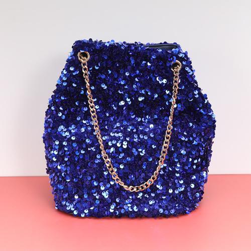 Sequin & Polyester Bucket Bag Handbag with chain & attached with hanging strap PC