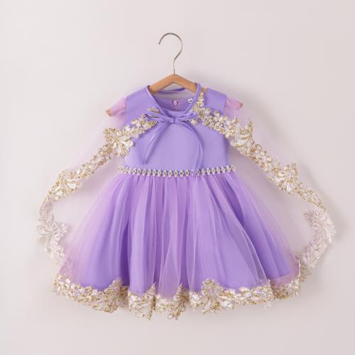 Gauze & Polyester Ball Gown Girl One-piece Dress see through look & breathable Solid PC