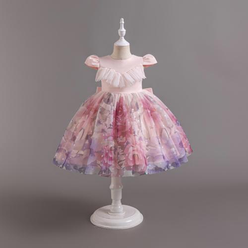 Gauze & Cotton Soft & Princess & Ball Gown Girl One-piece Dress printed floral PC