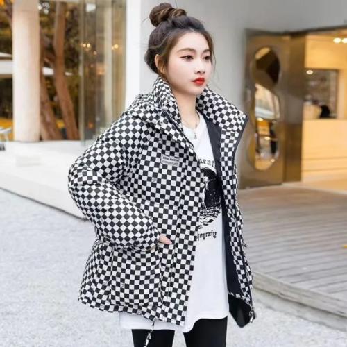 Polyester With Siamese Cap Women Parkas thicken plaid PC