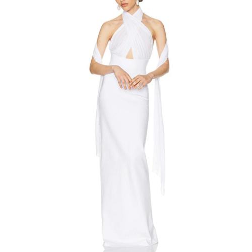 Polyester Sexy Package Robes hip Patchwork Solide Blanc :L pièce