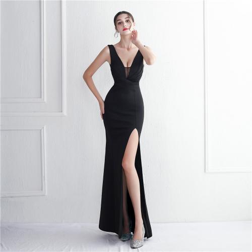 Polyester Plus Size Long Evening Dress see through look & side slit & backless PC