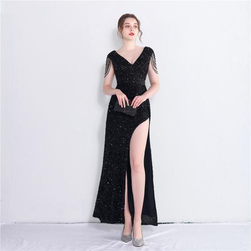 Sequin & Polyester Slim & Plus Size Long Evening Dress side slit & backless PC
