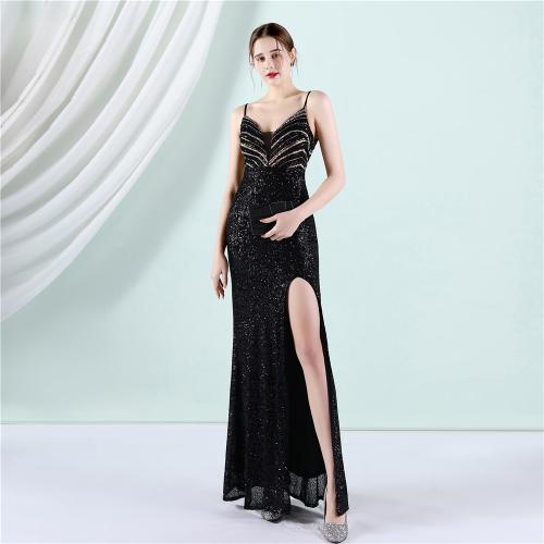 Sequin & Polyester Waist-controlled & floor-length & Plus Size Long Evening Dress side slit PC