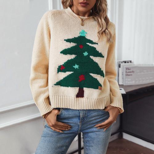 Polyester Women Sweater christmas design & loose & thermal tree pattern PC