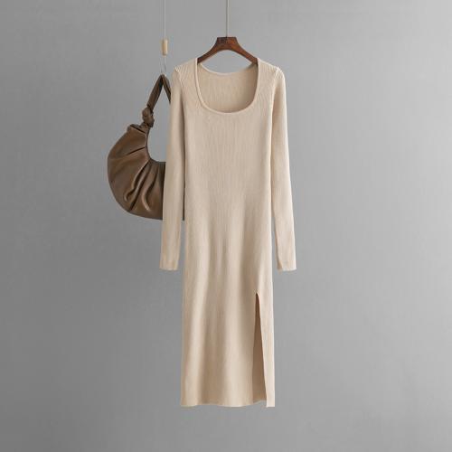 Polyester Soft Sweater Dress flexible & side slit Solid : PC